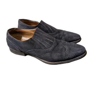 Gravati Mens 11 Black Suede Leather Slip On Loafers Brogue Italy